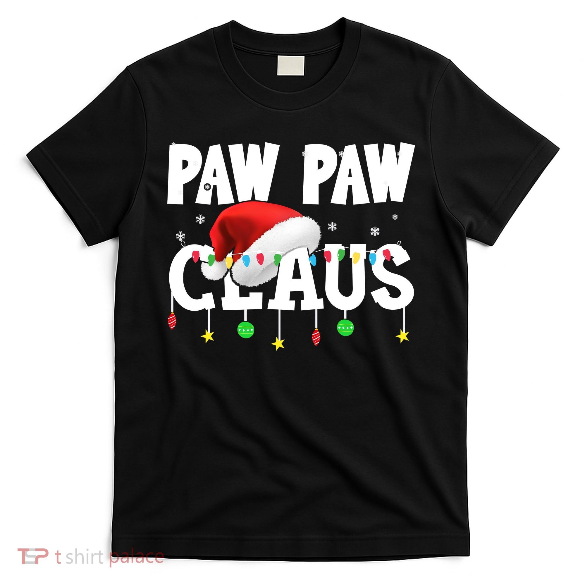 Paw Paw Claus Funny Christmas Lights Santa Hat Costume T-Shirt