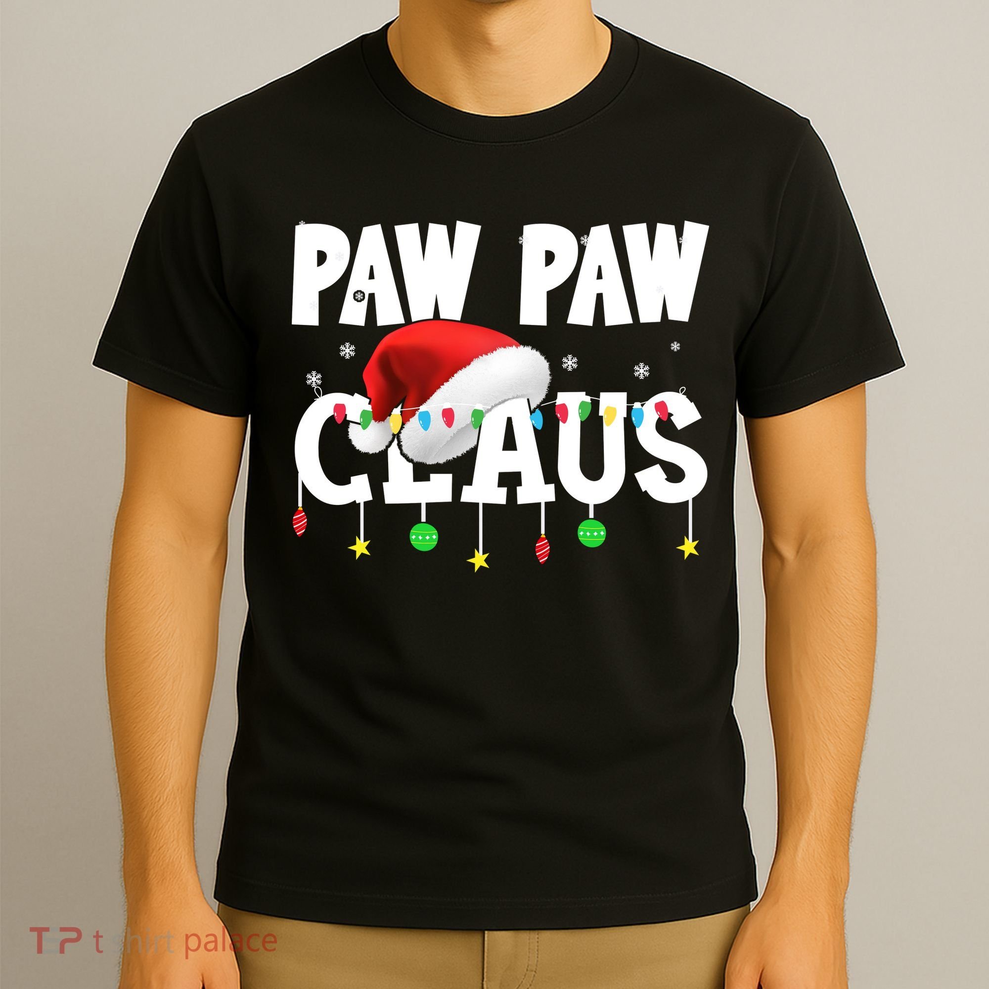 Paw Paw Claus Funny Christmas Lights Santa Hat Costume T-Shirt