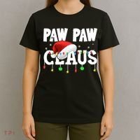 Paw Paw Claus Funny Christmas Lights Santa Hat Costume T-Shirt thumb 4