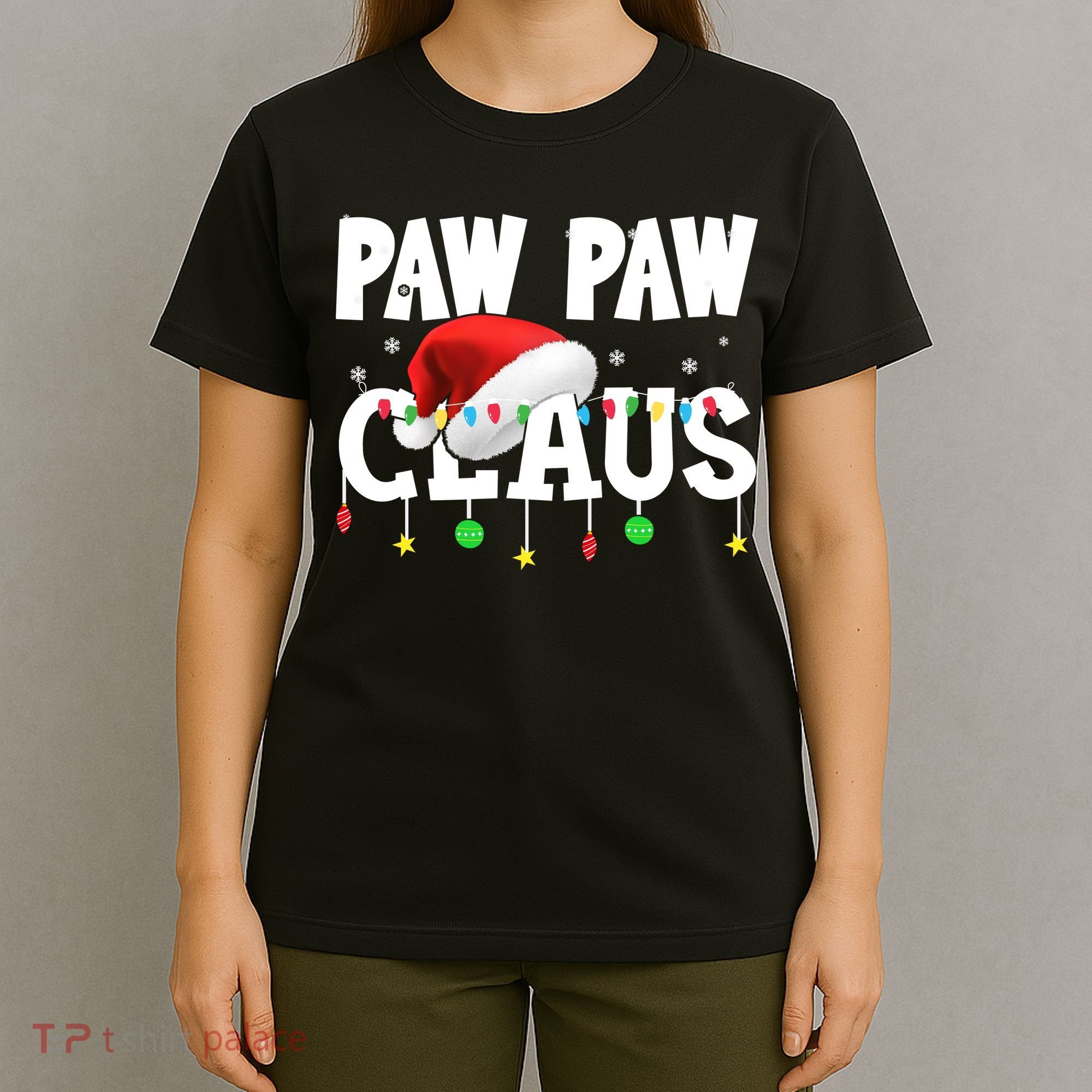 Paw Paw Claus Funny Christmas Lights Santa Hat Costume T-Shirt