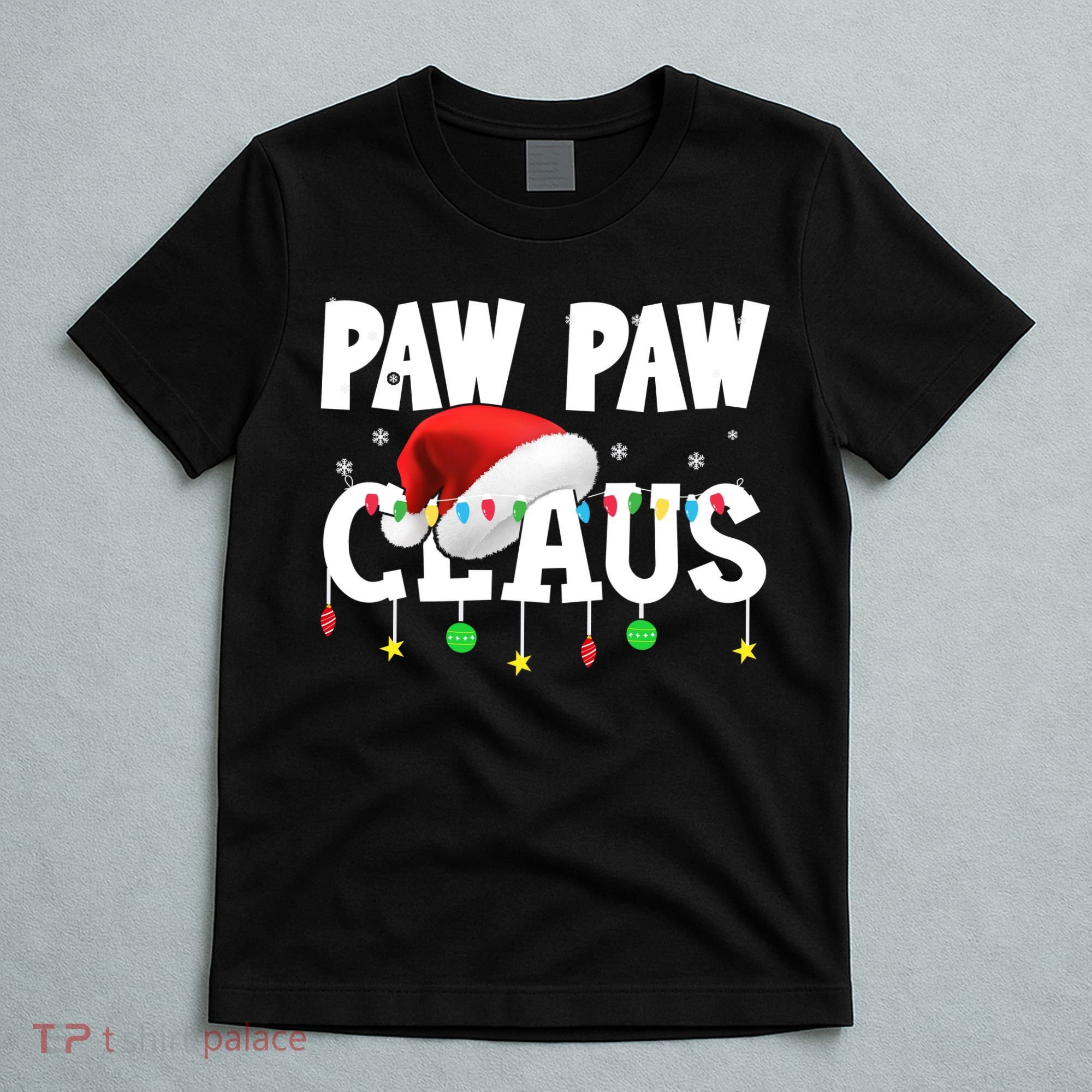 Paw Paw Claus Funny Christmas Lights Santa Hat Costume T-Shirt