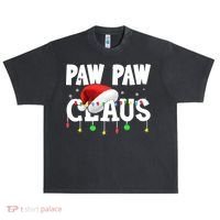 Paw Paw Claus Funny Christmas Lights Santa Hat Costume Urban Oversized Heavyweight T-Shirt thumb 0