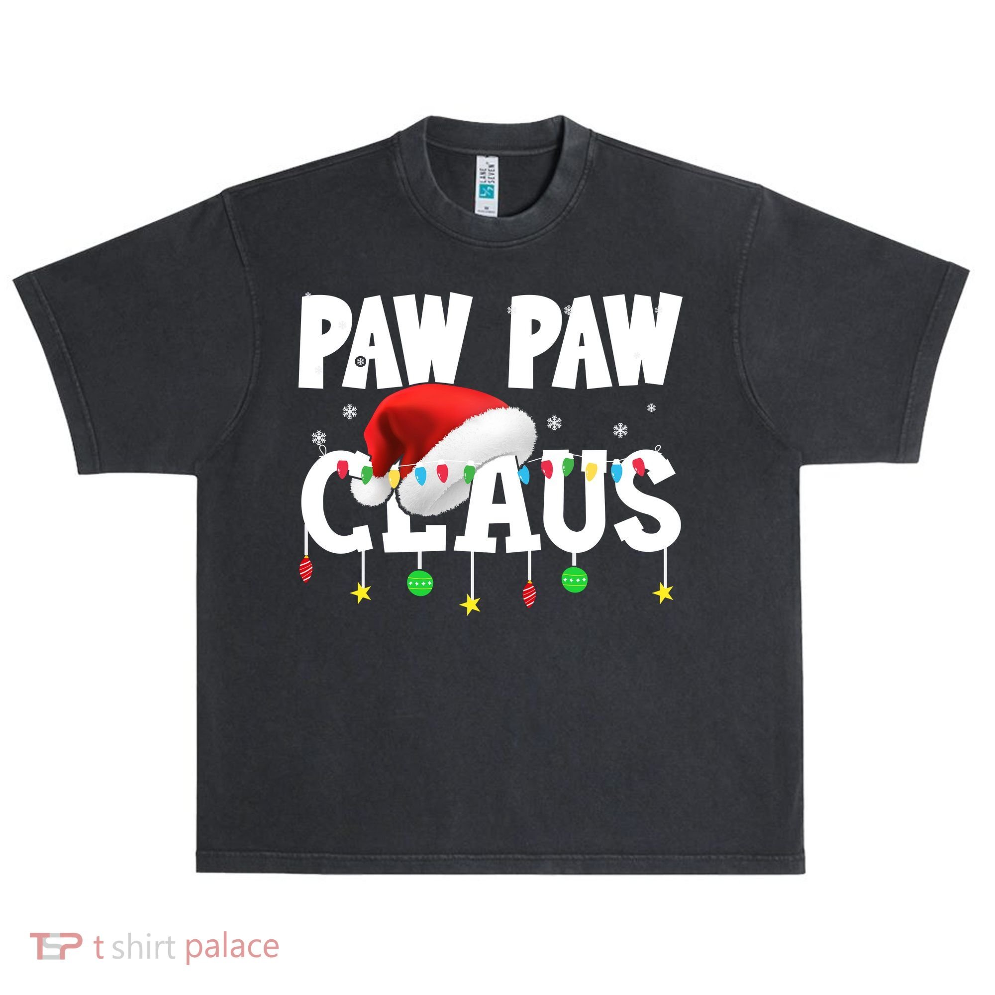 Paw Paw Claus Funny Christmas Lights Santa Hat Costume Urban Oversized Heavyweight T-Shirt