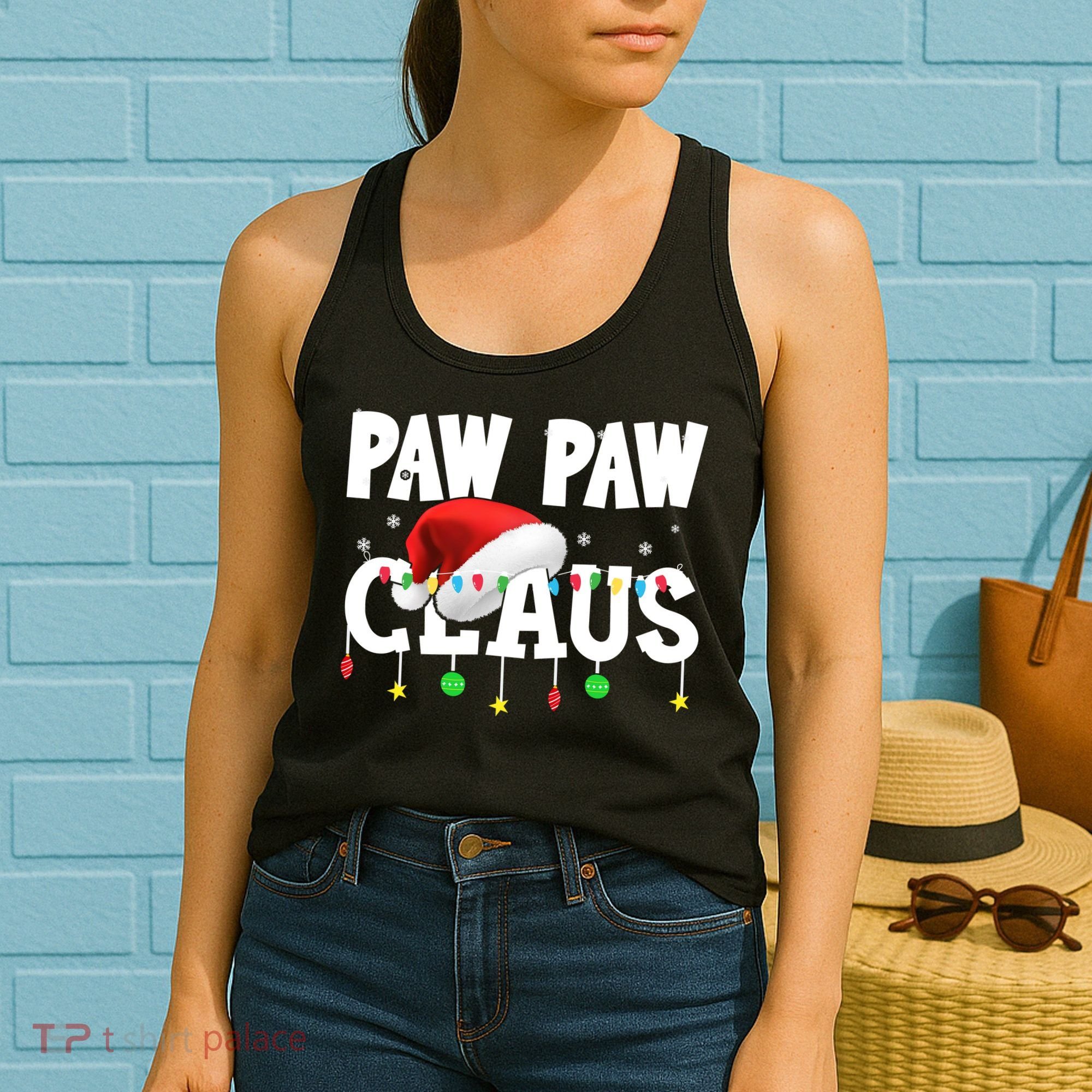 Paw Paw Claus Funny Christmas Lights Santa Hat Costume Women's Tank Top