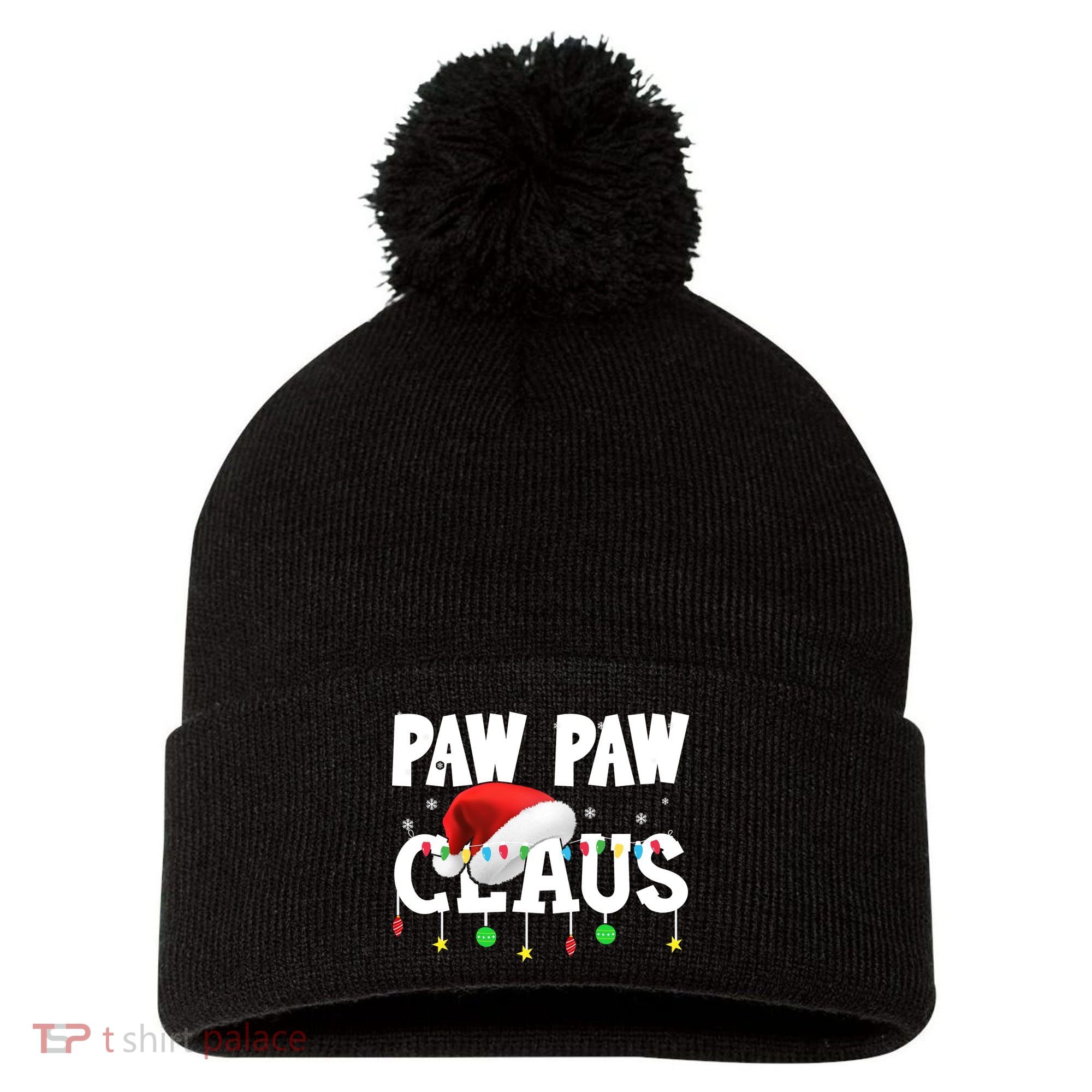 Paw Paw Claus Funny Christmas Lights Santa Hat Costume Pom Pom 12in Knit Beanie