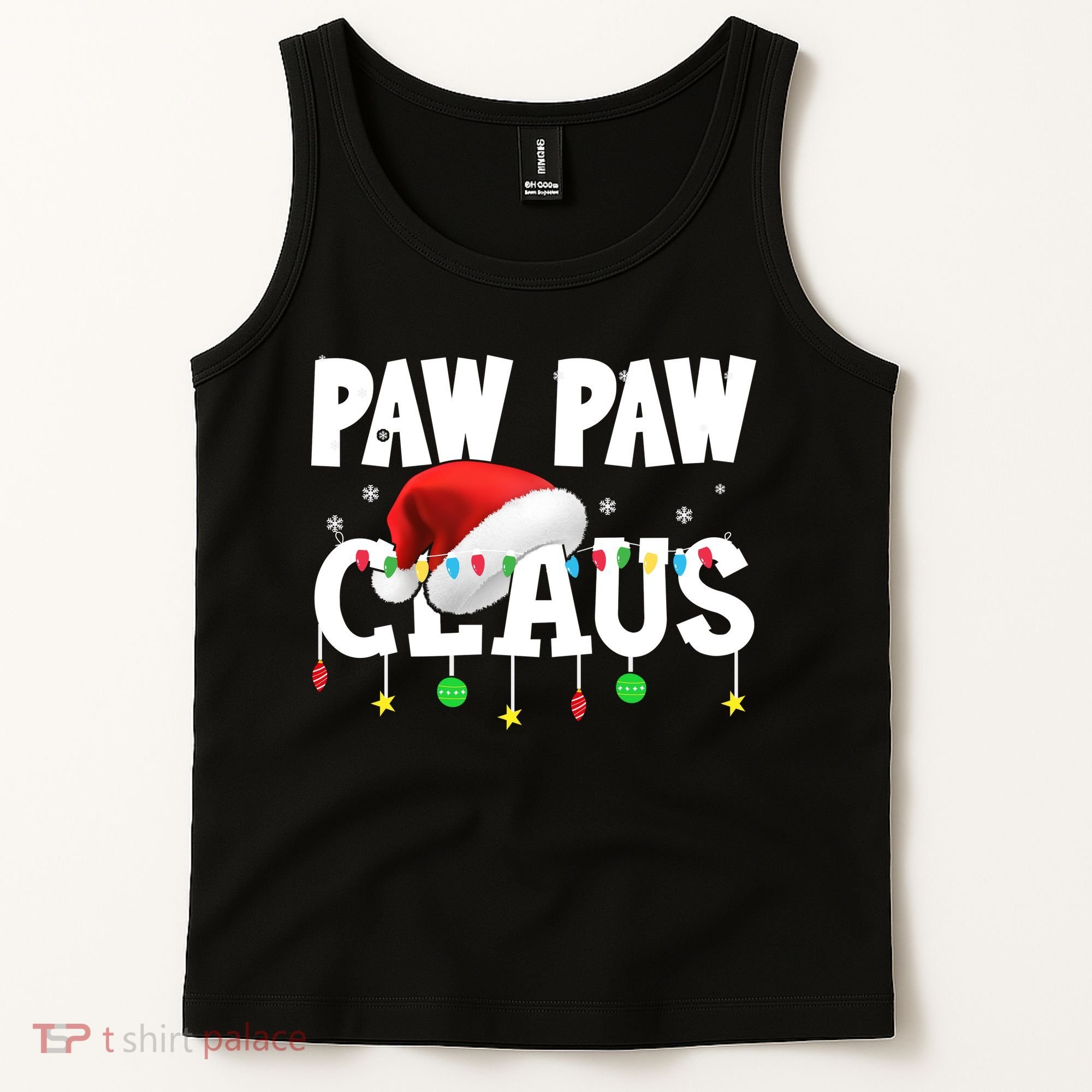 Paw Paw Claus Funny Christmas Lights Santa Hat Costume Tank Top