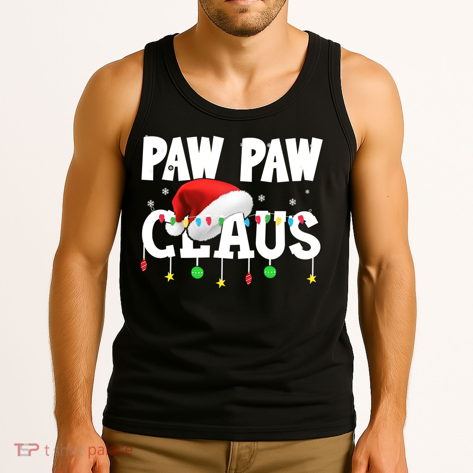 Paw Paw Claus Funny Christmas Lights Santa Hat Costume Tank Top