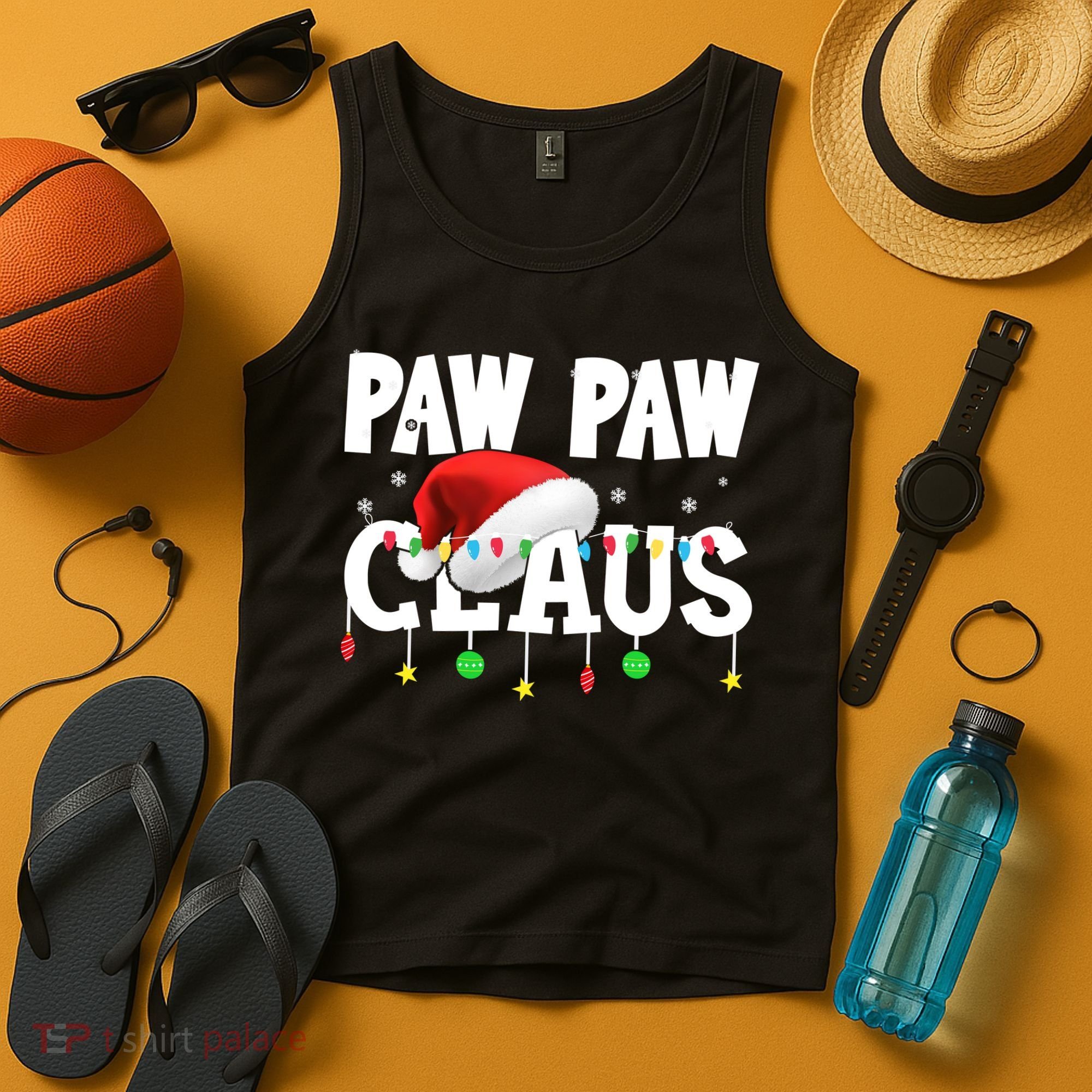 Paw Paw Claus Funny Christmas Lights Santa Hat Costume Tank Top