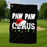 Paw Paw Claus Funny Christmas Lights Santa Hat Costume Golf Towel thumb 1