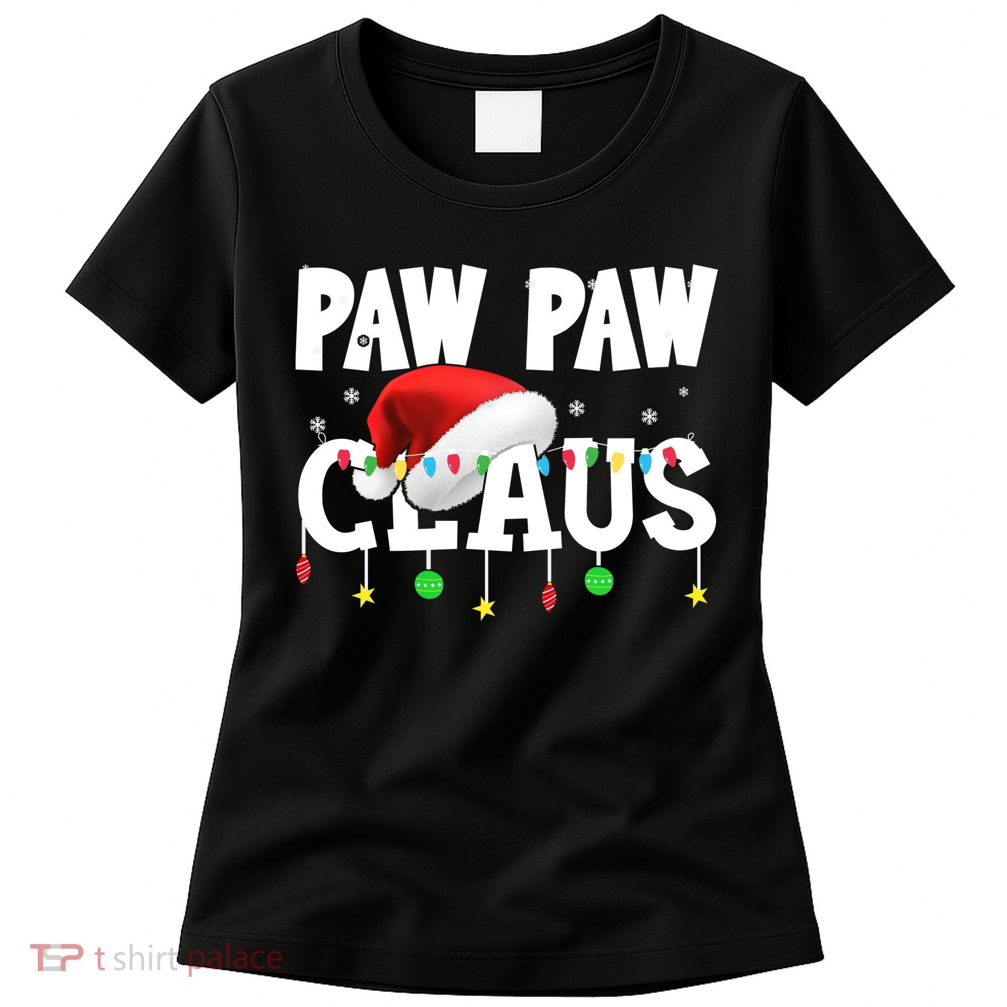 Paw Paw Claus Funny Christmas Lights Santa Hat Costume Women's T-Shirt