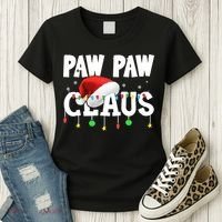 Paw Paw Claus Funny Christmas Lights Santa Hat Costume Women's T-Shirt thumb 3