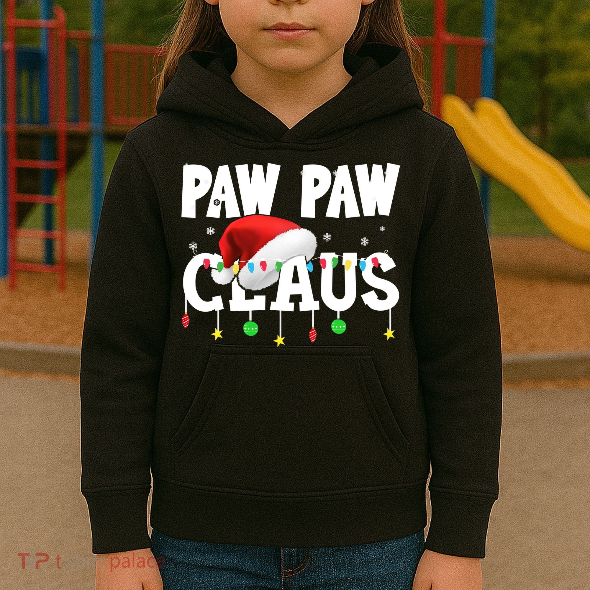 Paw Paw Claus Funny Christmas Lights Santa Hat Costume Kids Hoodie