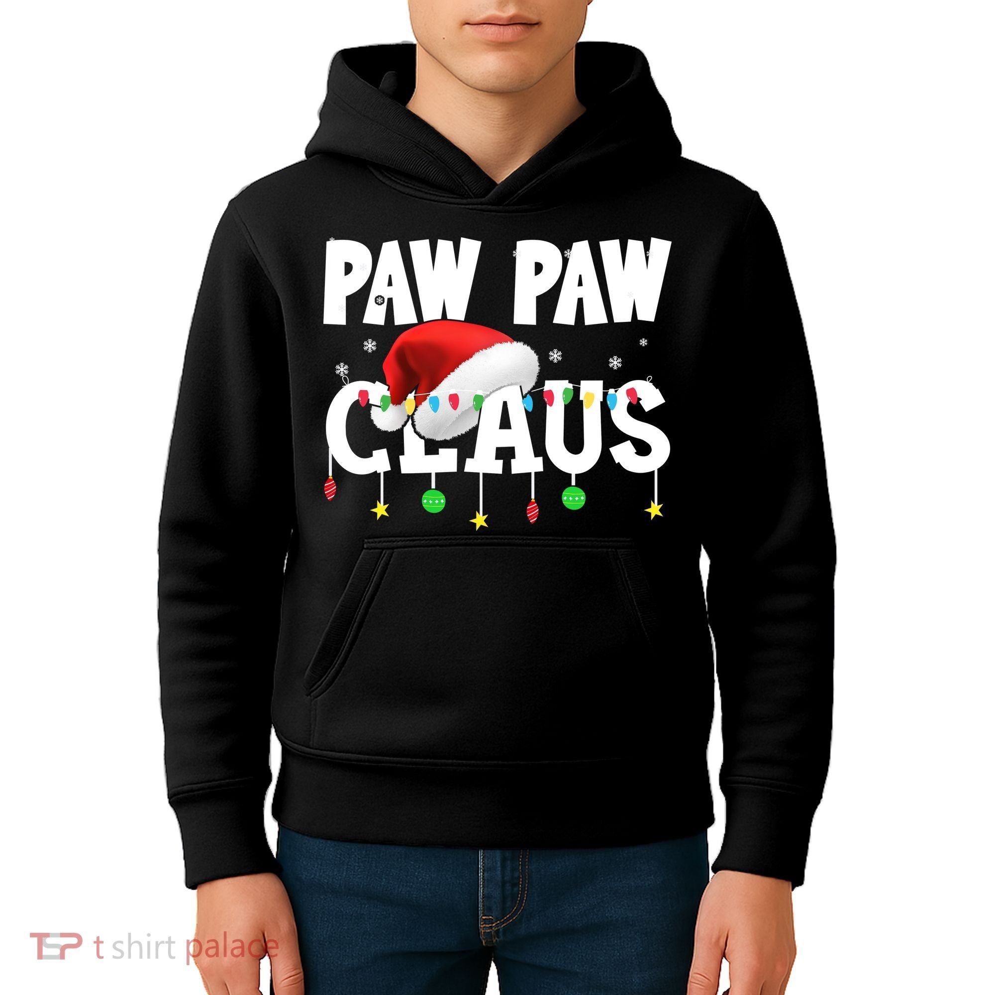 Paw Paw Claus Funny Christmas Lights Santa Hat Costume Kids Hoodie