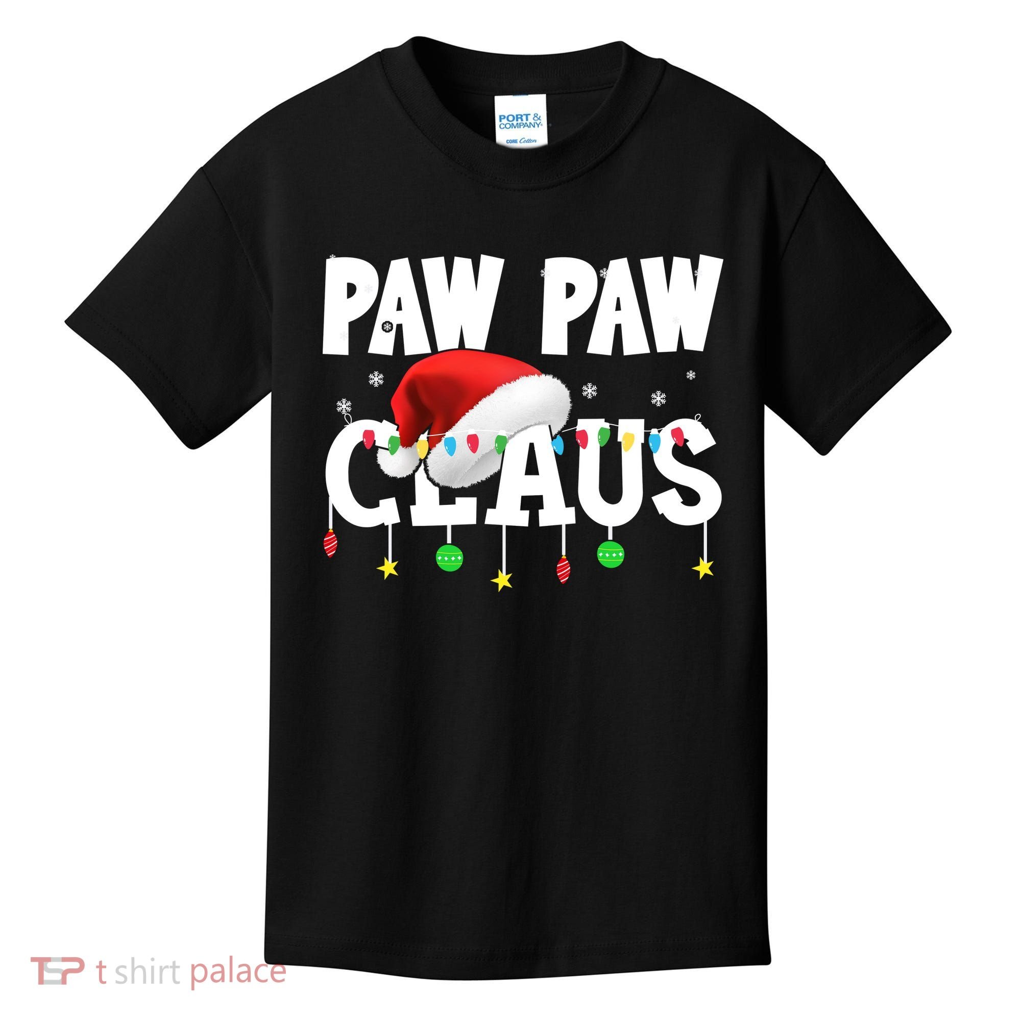 Paw Paw Claus Funny Christmas Lights Santa Hat Costume Kids T-Shirt