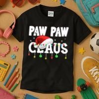 Paw Paw Claus Funny Christmas Lights Santa Hat Costume Kids T-Shirt thumb 3