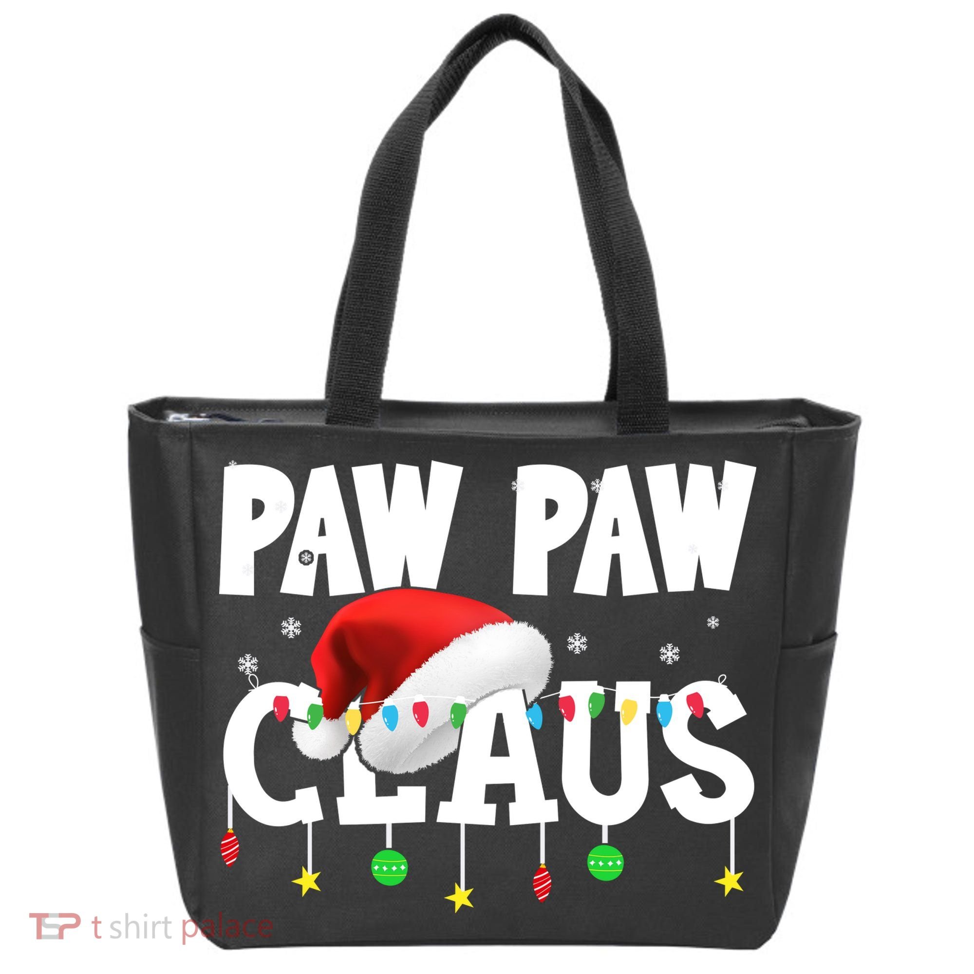 Paw Paw Claus Funny Christmas Lights Santa Hat Costume Tote Bag