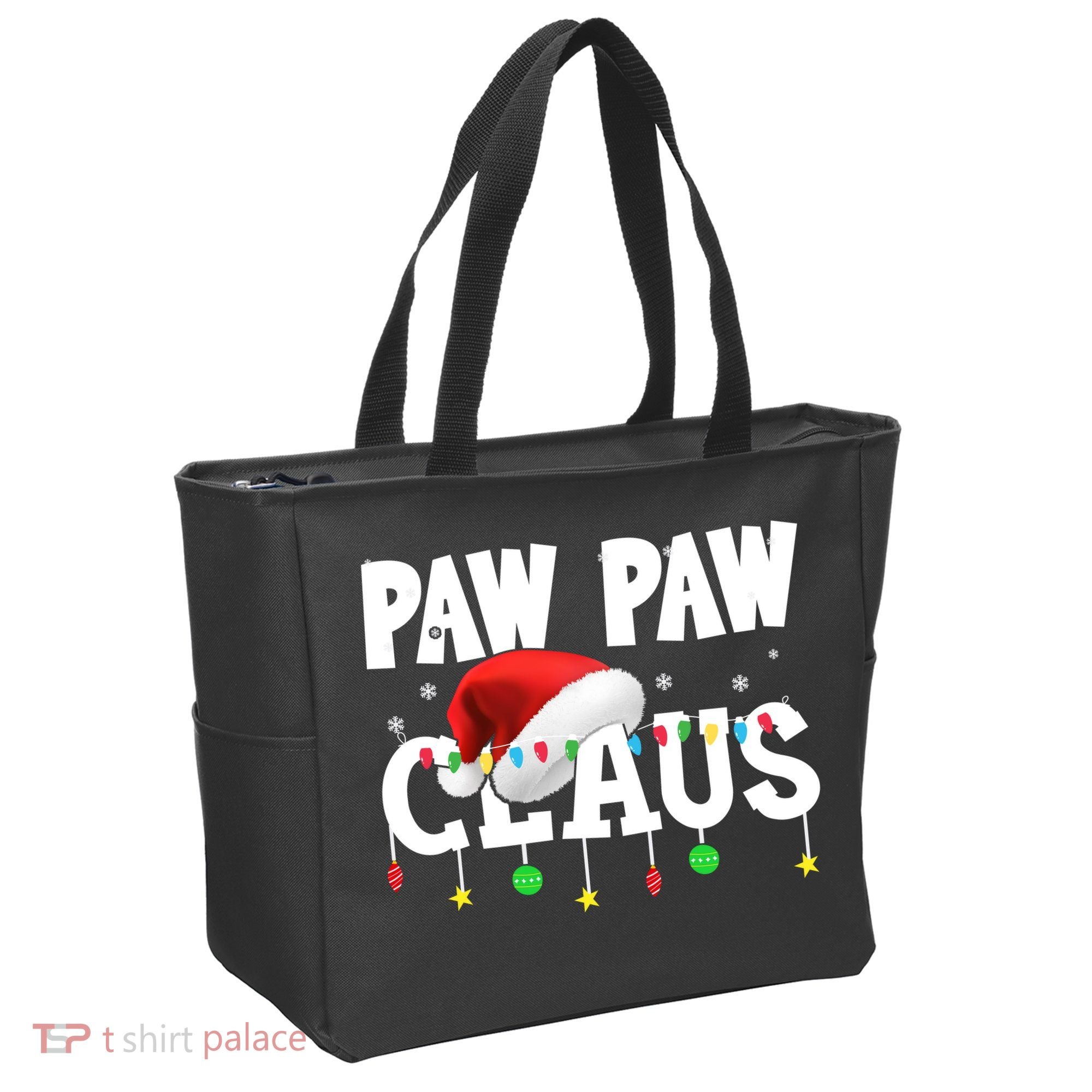 Paw Paw Claus Funny Christmas Lights Santa Hat Costume Tote Bag