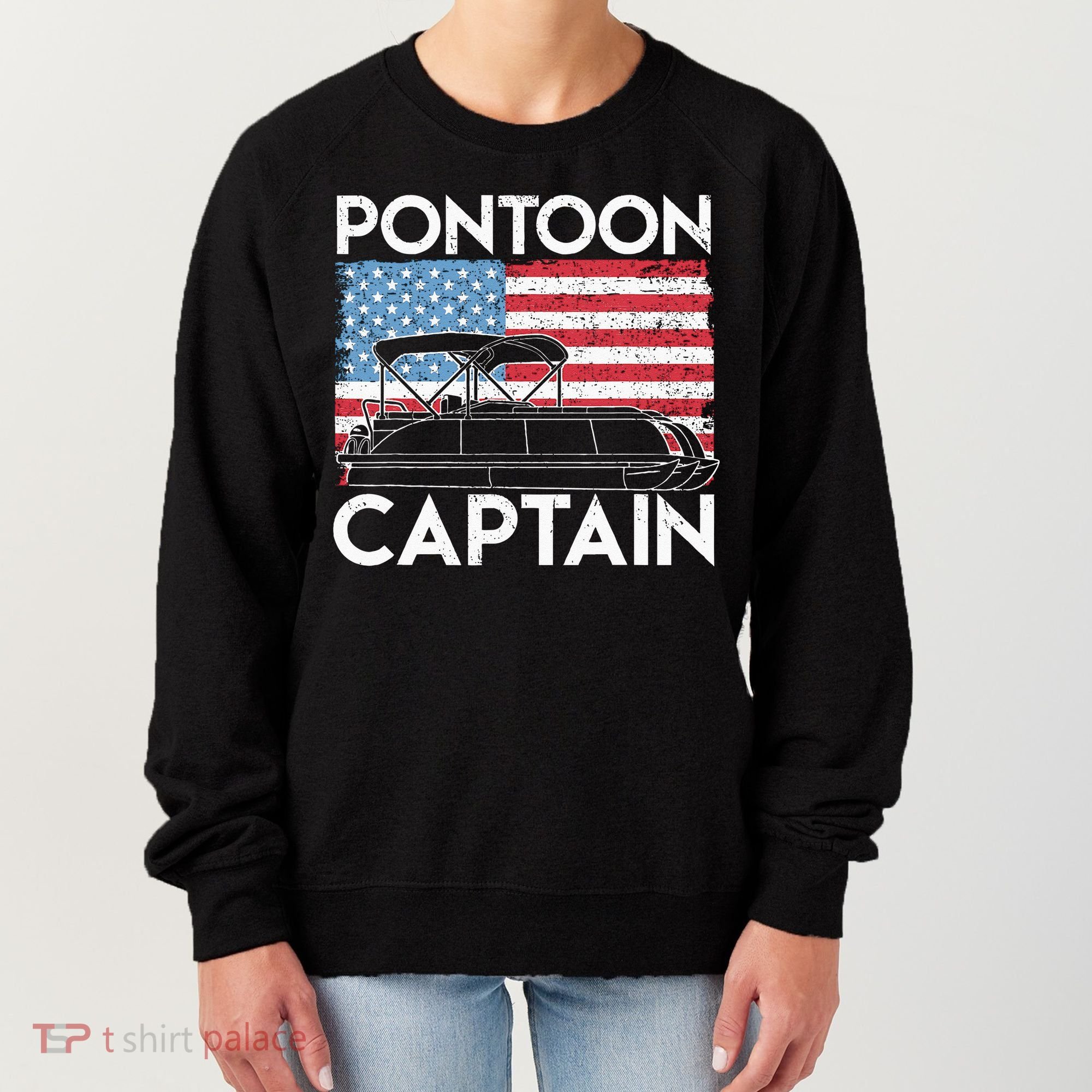 Patriotic Pontoon Captain Us American Flag Funny Boat Owner Women's Sweatshirt