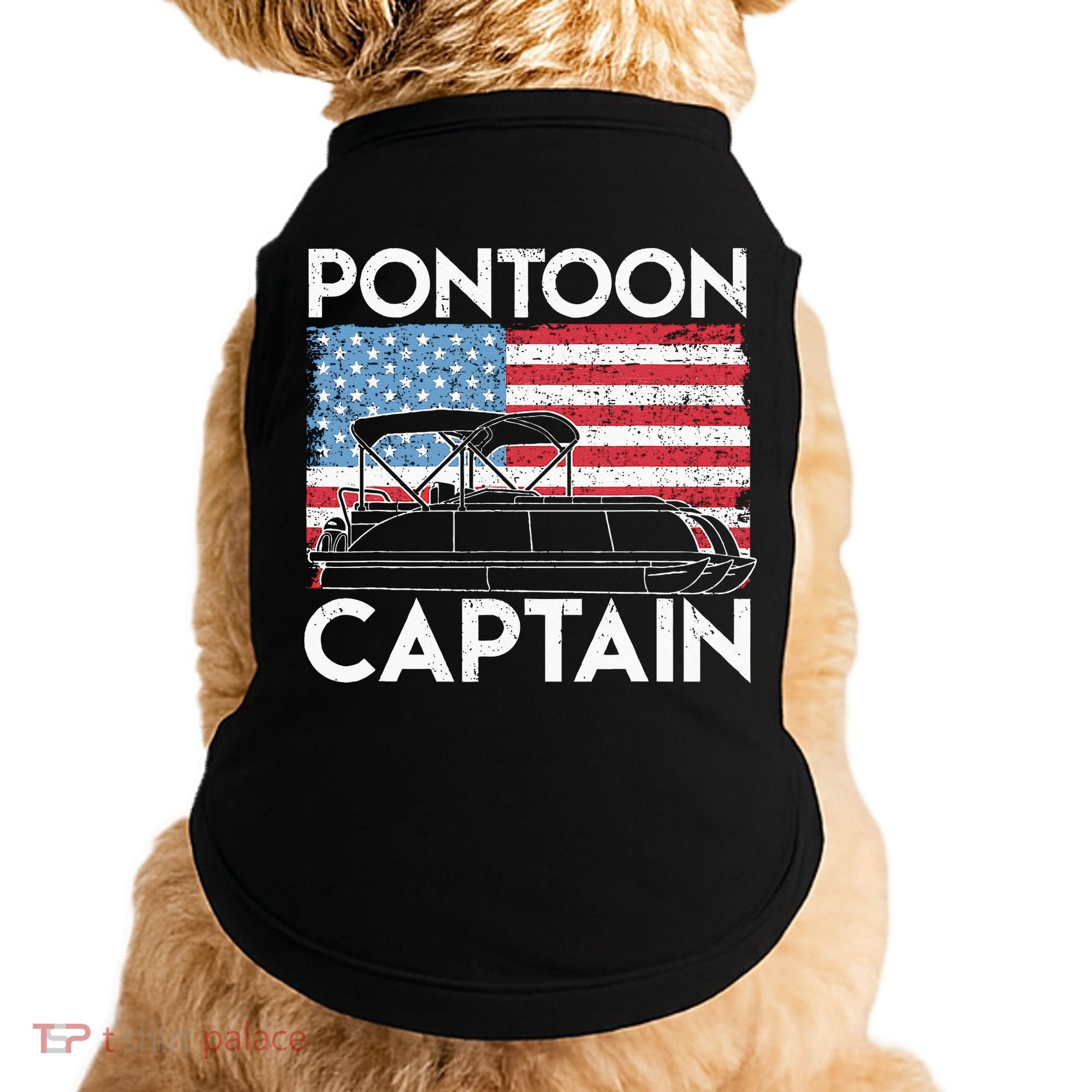 Patriotic Pontoon Captain Us American Flag Funny Boat Owner Doggie Tank