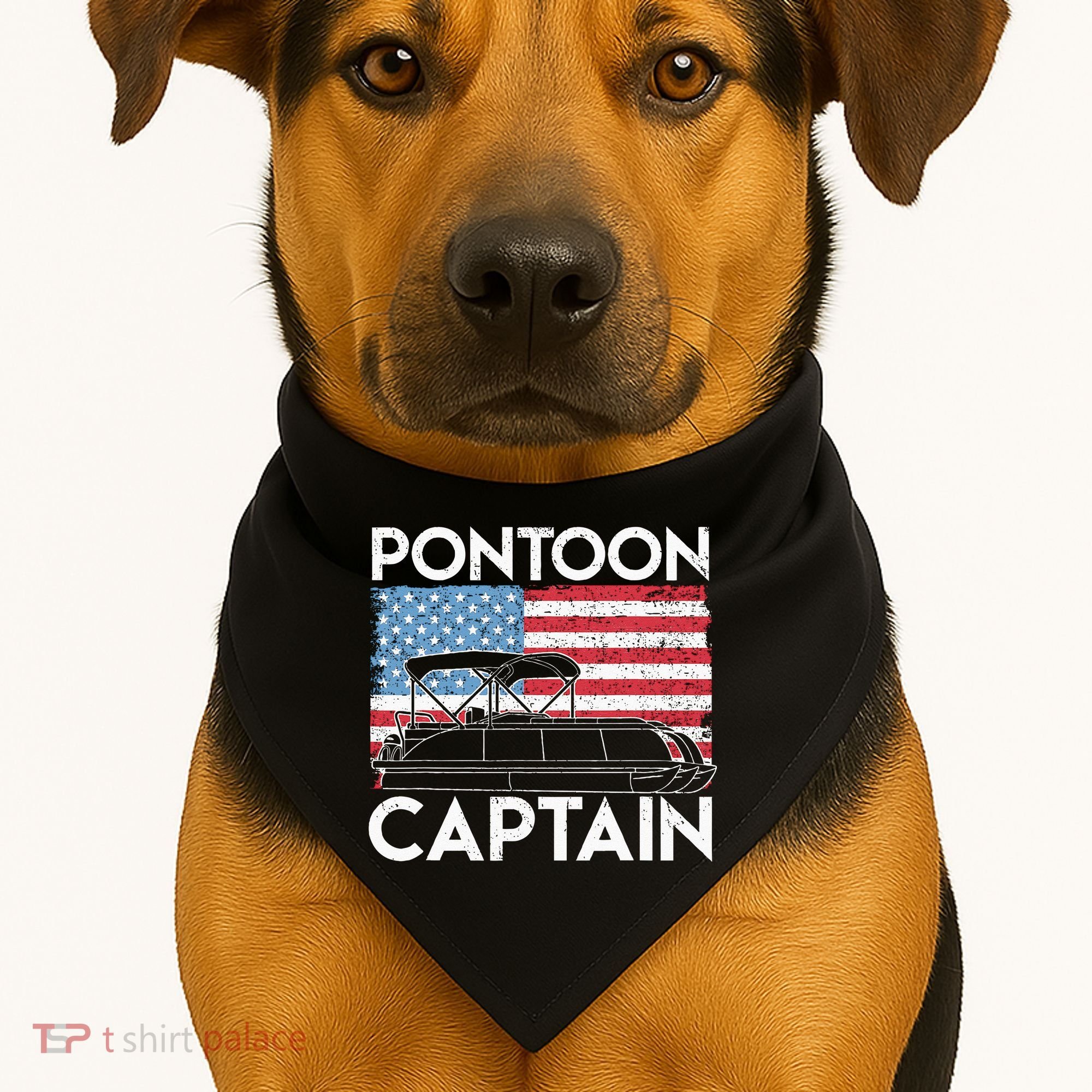 Patriotic Pontoon Captain Us American Flag Funny Boat Owner USA-Made Doggie Bandana