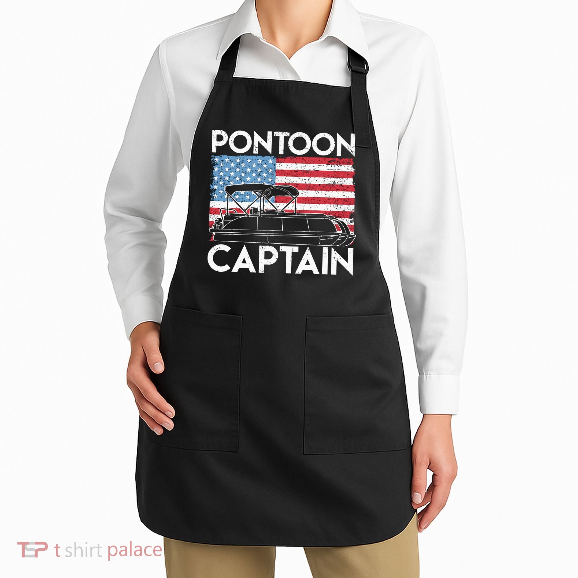 Patriotic Pontoon Captain Us American Flag Funny Boat Owner Apron