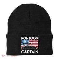 Patriotic Pontoon Captain Us American Flag Funny Boat Owner Beanie thumb 0