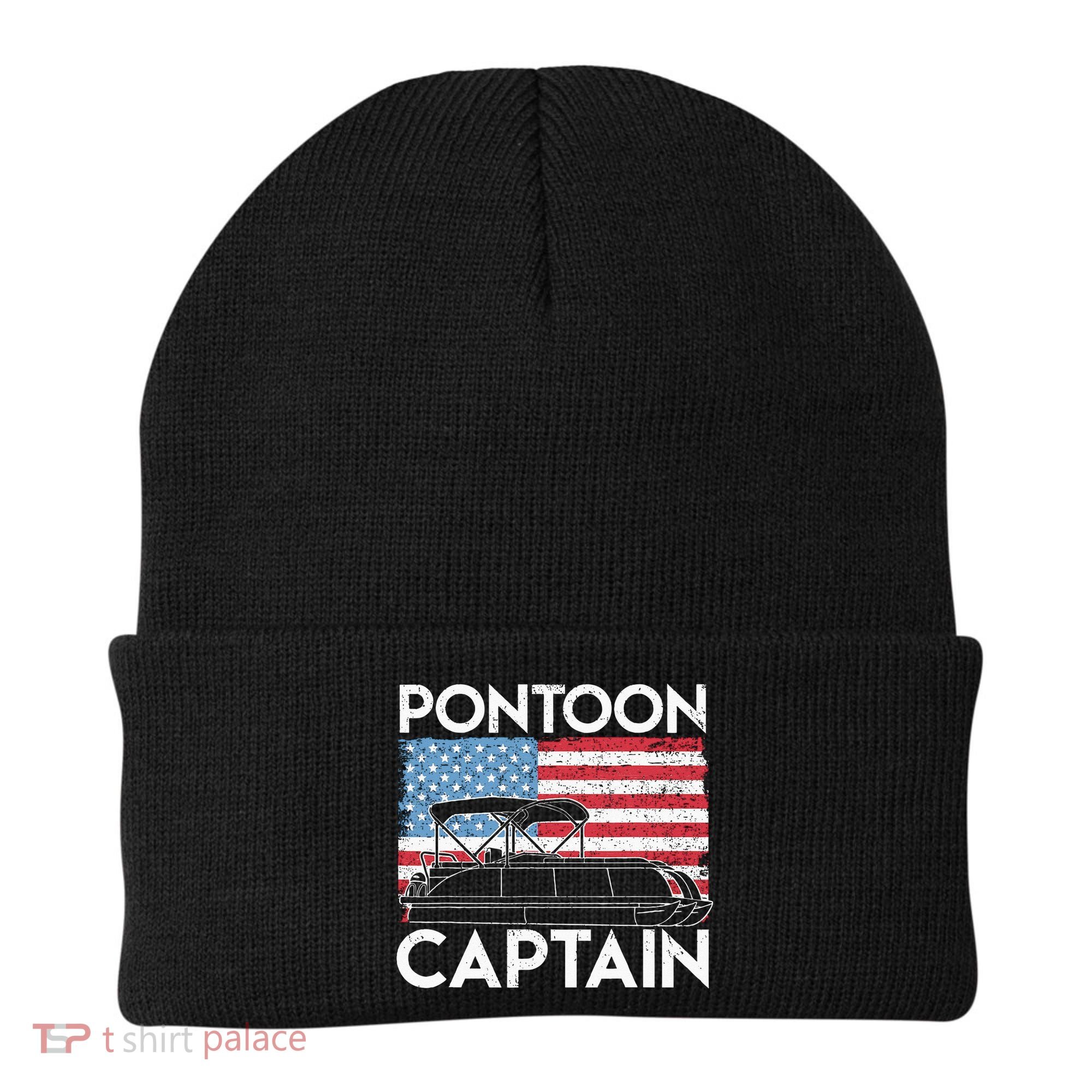 Patriotic Pontoon Captain Us American Flag Funny Boat Owner Beanie