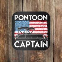 Patriotic Pontoon Captain Us American Flag Funny Boat Owner Coaster thumb 0
