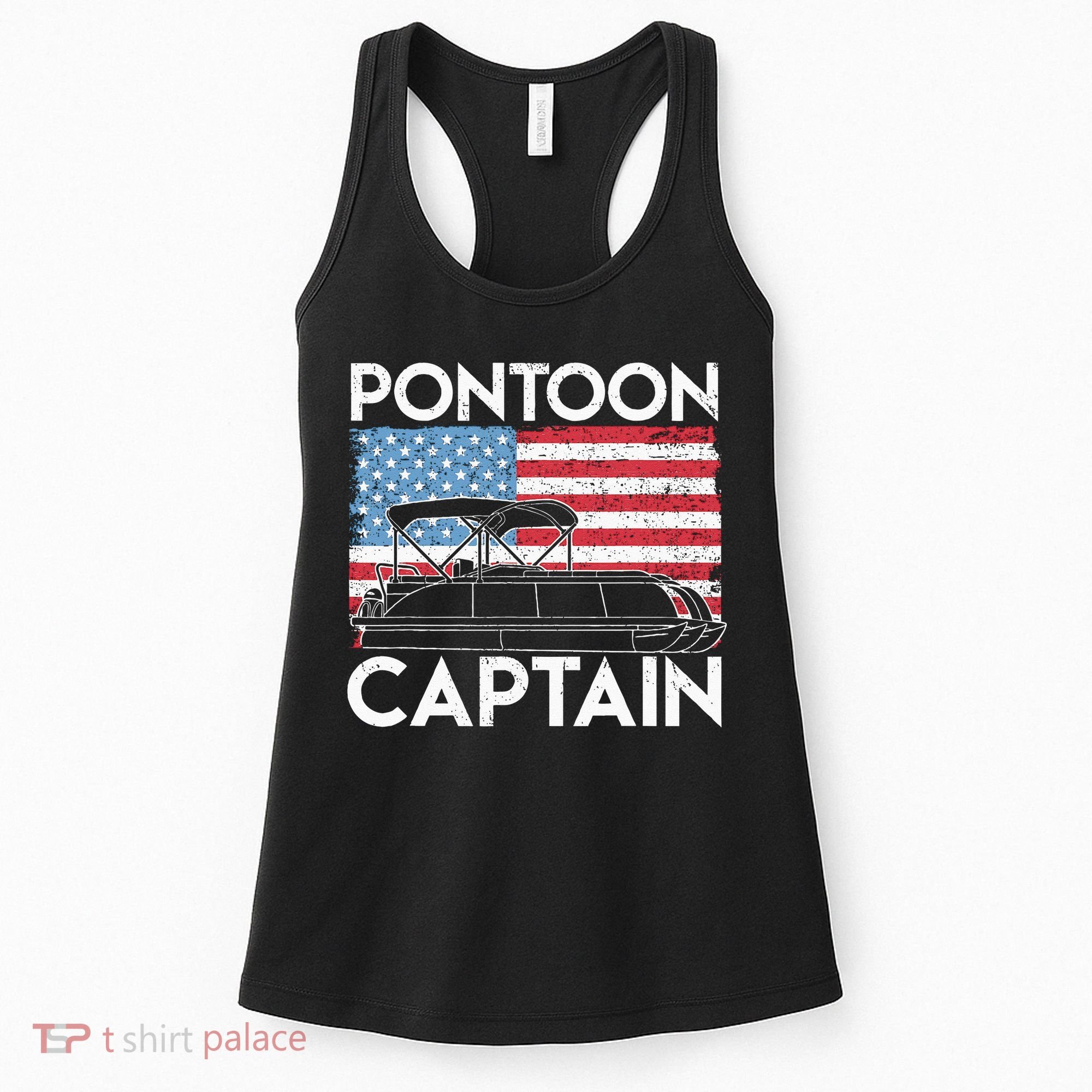 Patriotic Pontoon Captain Us American Flag Funny Boat Owner Women's Tank Top