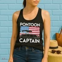 Patriotic Pontoon Captain Us American Flag Funny Boat Owner Women's Tank Top thumb 2