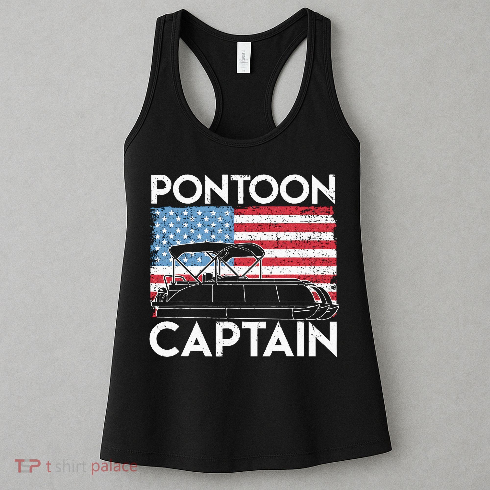 Patriotic Pontoon Captain Us American Flag Funny Boat Owner Women's Tank Top