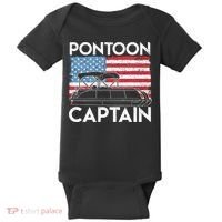Patriotic Pontoon Captain Us American Flag Funny Boat Owner Baby Bodysuit thumb 0