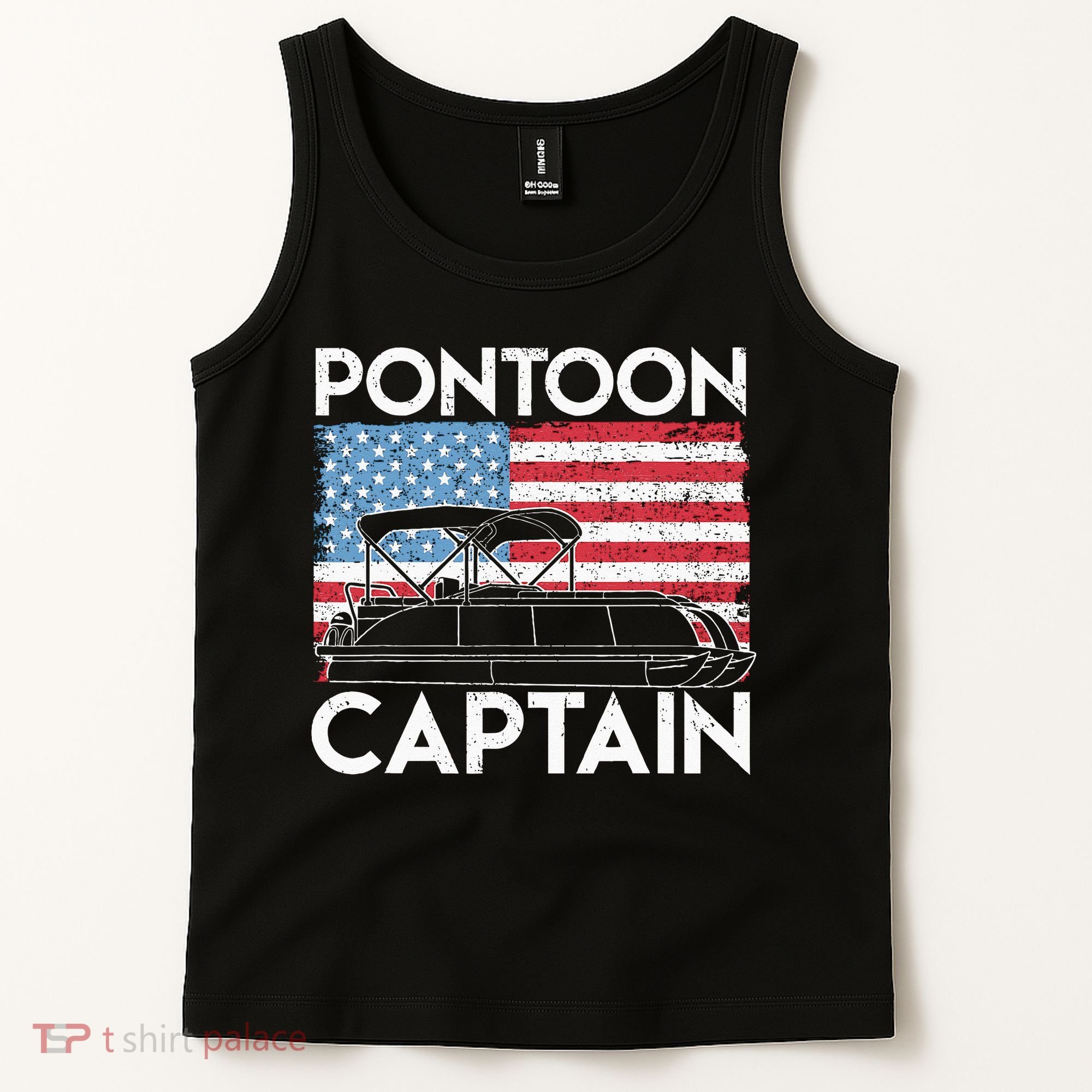 Patriotic Pontoon Captain Us American Flag Funny Boat Owner Tank Top