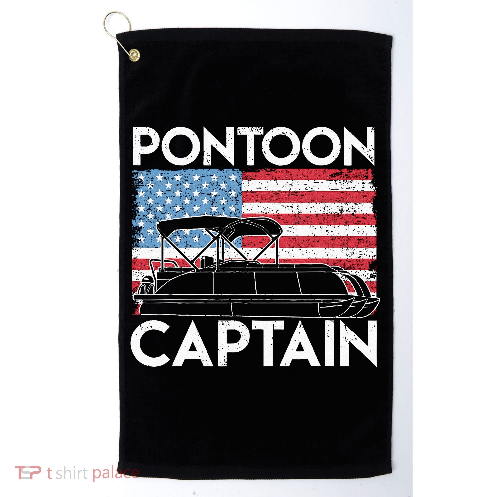 Patriotic Pontoon Captain Us American Flag Funny Boat Owner Golf Towel