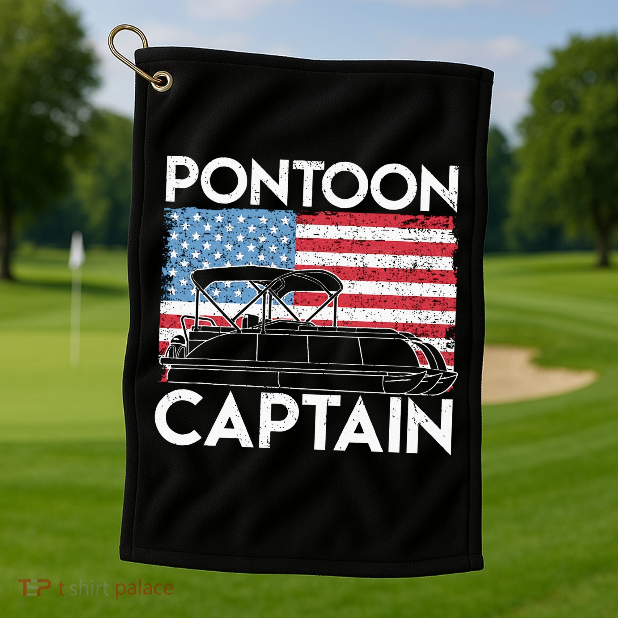 Patriotic Pontoon Captain Us American Flag Funny Boat Owner Golf Towel