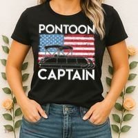 Patriotic Pontoon Captain Us American Flag Funny Boat Owner Women's T-Shirt thumb 2