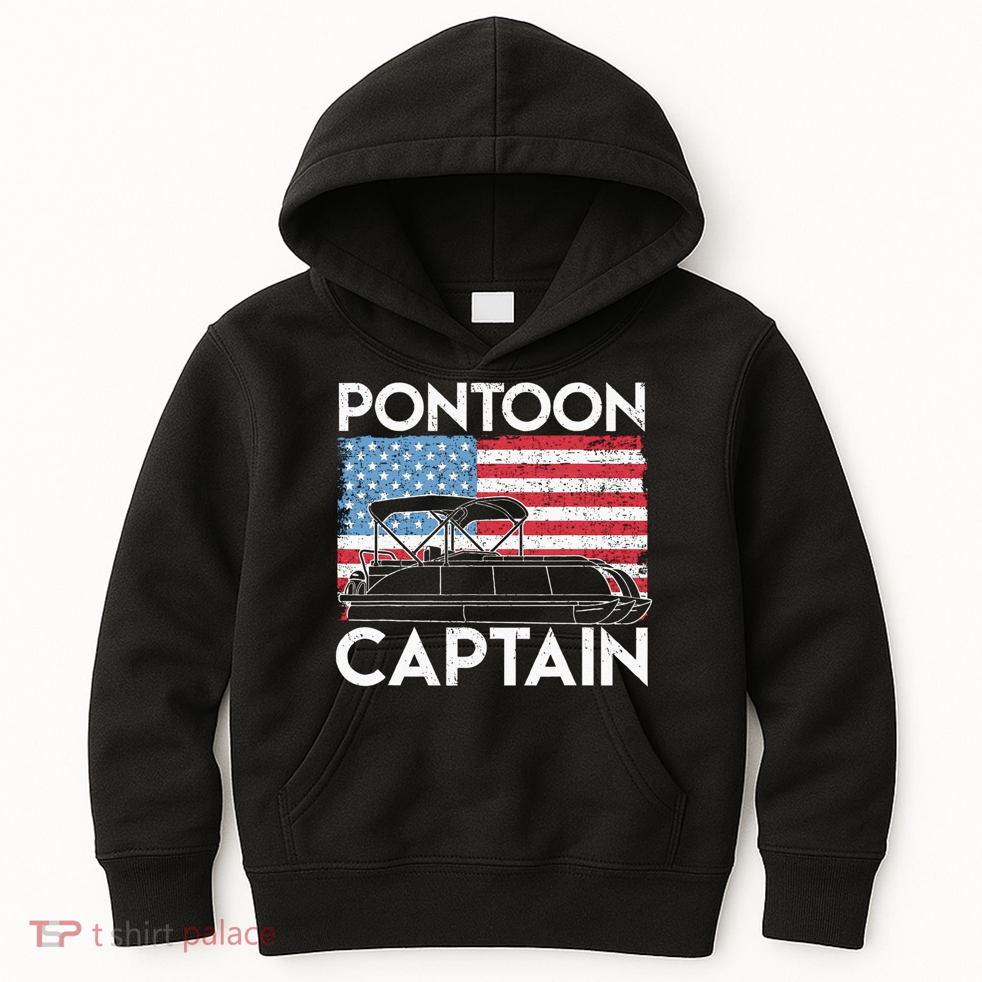 Patriotic Pontoon Captain Us American Flag Funny Boat Owner Kids Hoodie