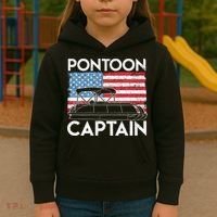 Patriotic Pontoon Captain Us American Flag Funny Boat Owner Kids Hoodie thumb 3