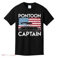 Patriotic Pontoon Captain Us American Flag Funny Boat Owner Kids T-Shirt thumb 0