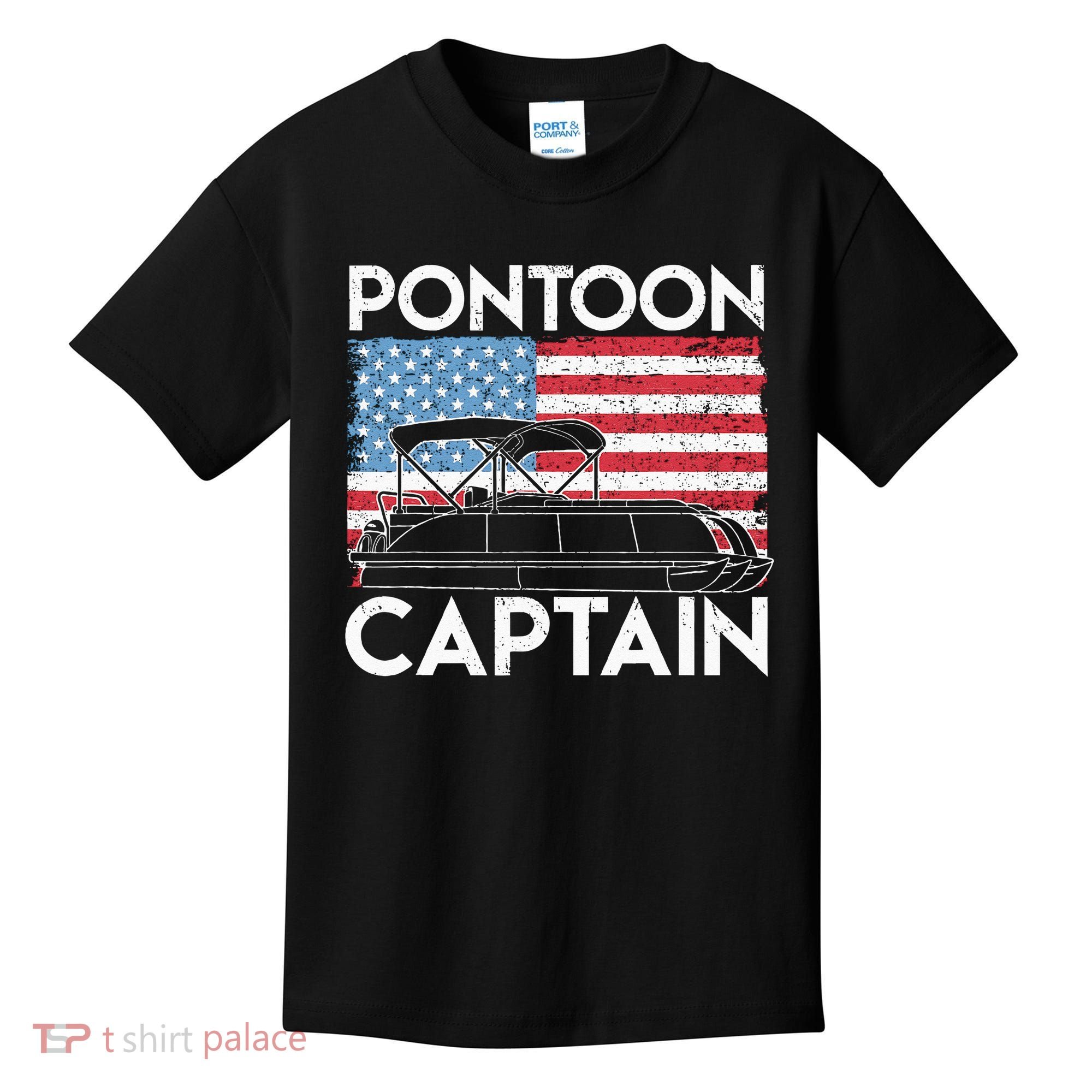 Patriotic Pontoon Captain Us American Flag Funny Boat Owner Kids T-Shirt