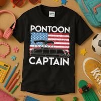 Patriotic Pontoon Captain Us American Flag Funny Boat Owner Kids T-Shirt thumb 3
