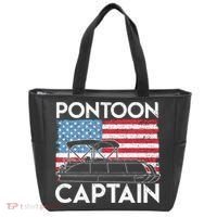 Patriotic Pontoon Captain Us American Flag Funny Boat Owner Tote Bag thumb 0