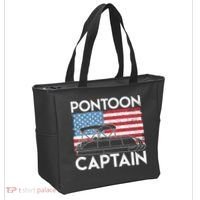 Patriotic Pontoon Captain Us American Flag Funny Boat Owner Tote Bag thumb 2