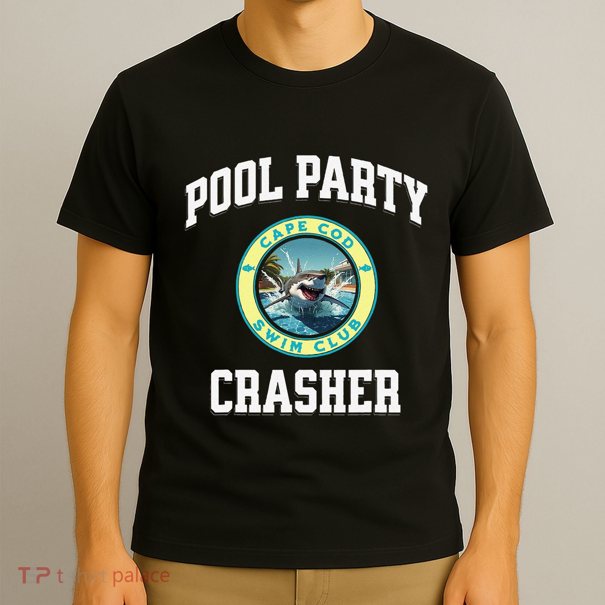 Pool Party Crasher Cape Cod Shark Theme Swimming Souvenir T-Shirt