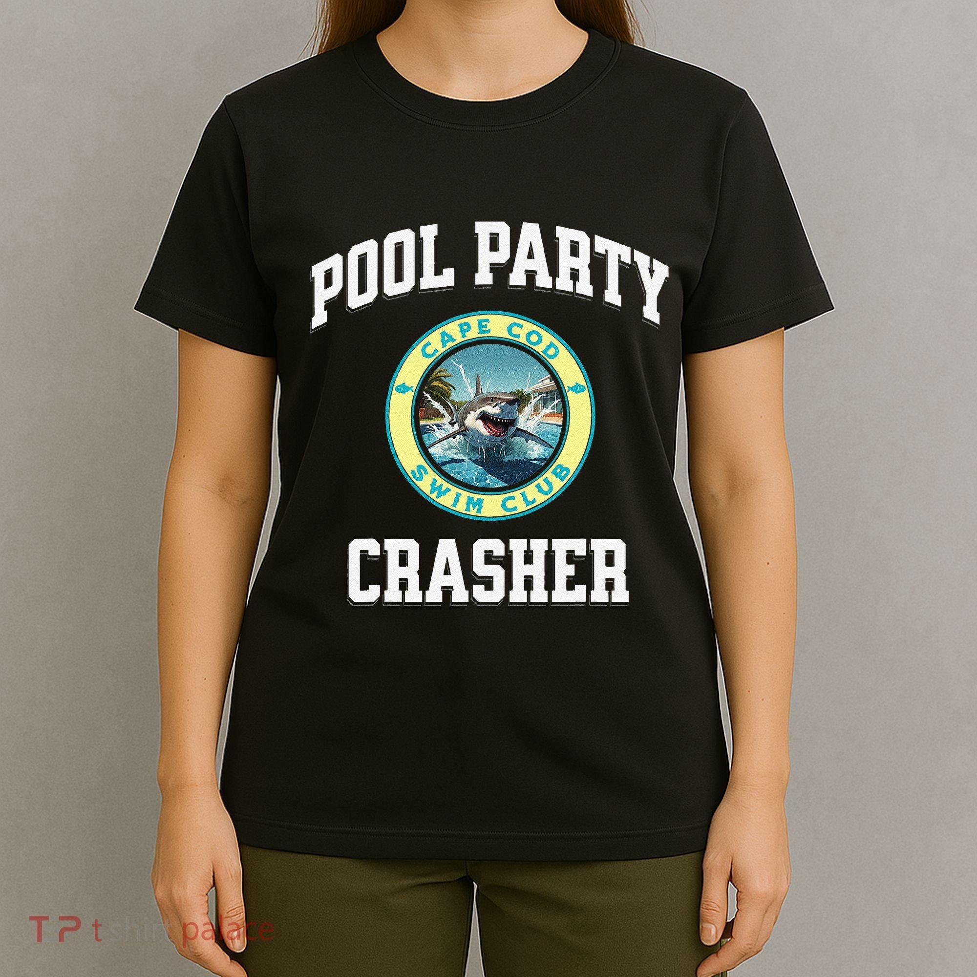 Pool Party Crasher Cape Cod Shark Theme Swimming Souvenir T-Shirt