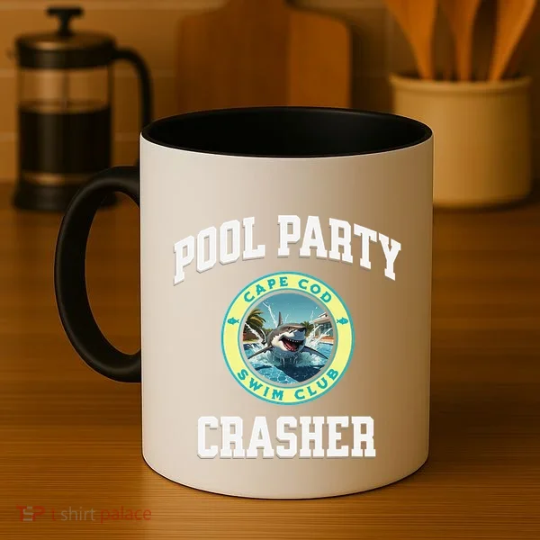 Pool Party Crasher Cape Cod Shark Theme Swimming Souvenir Coffee Mug