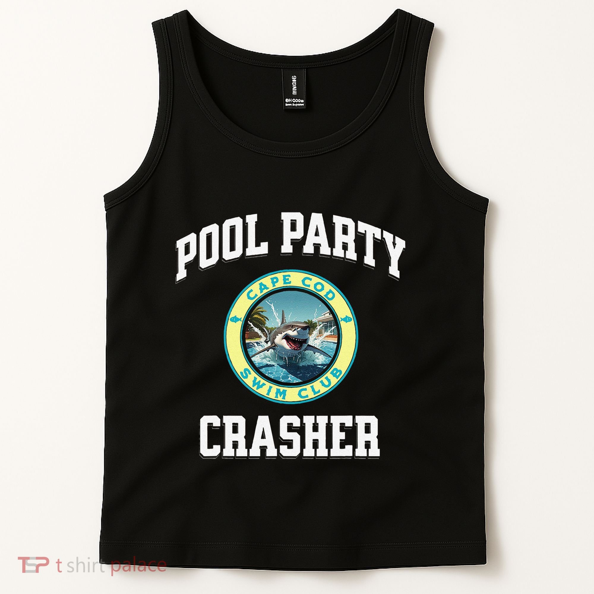 Pool Party Crasher Cape Cod Shark Theme Swimming Souvenir Tank Top