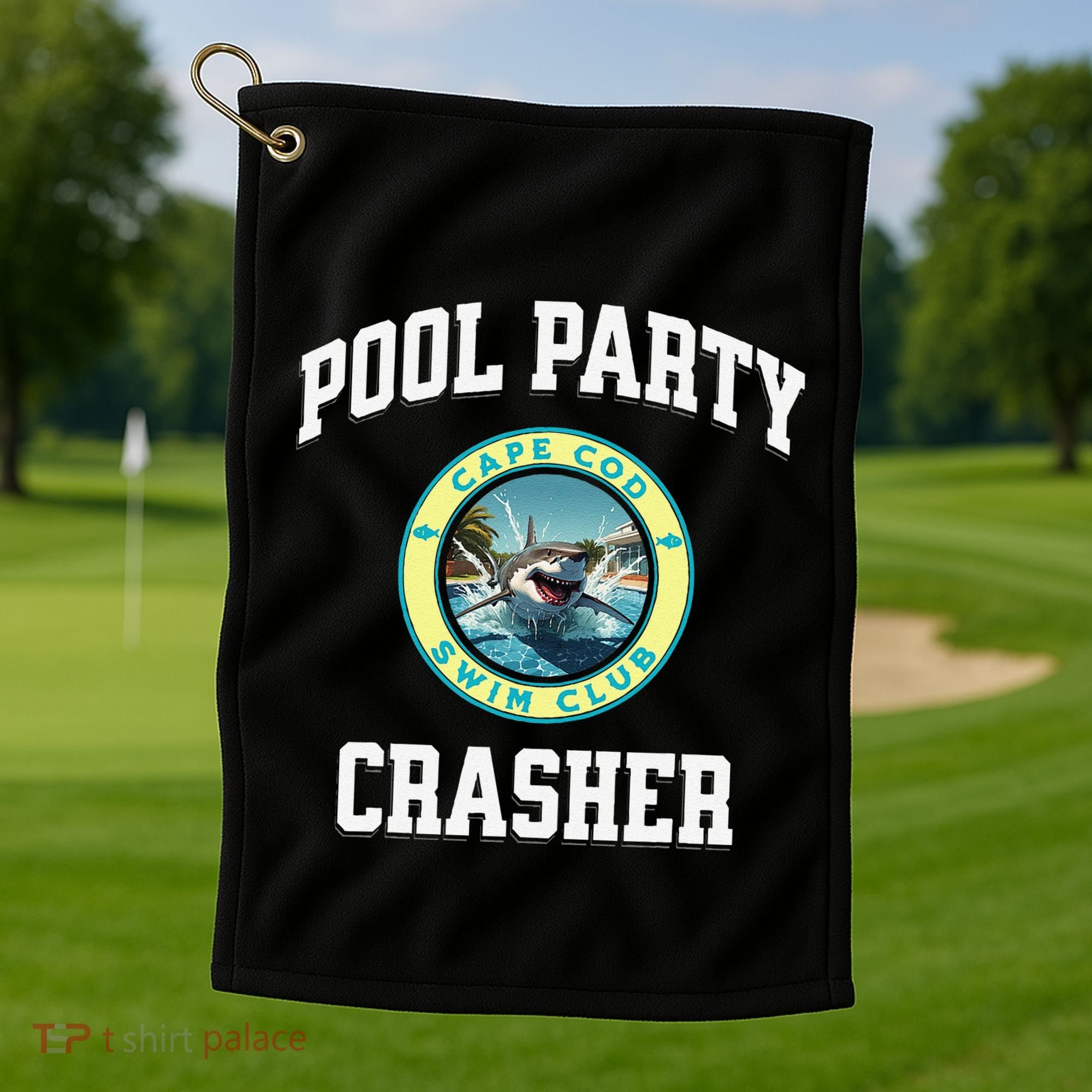 Pool Party Crasher Cape Cod Shark Theme Swimming Souvenir Golf Towel
