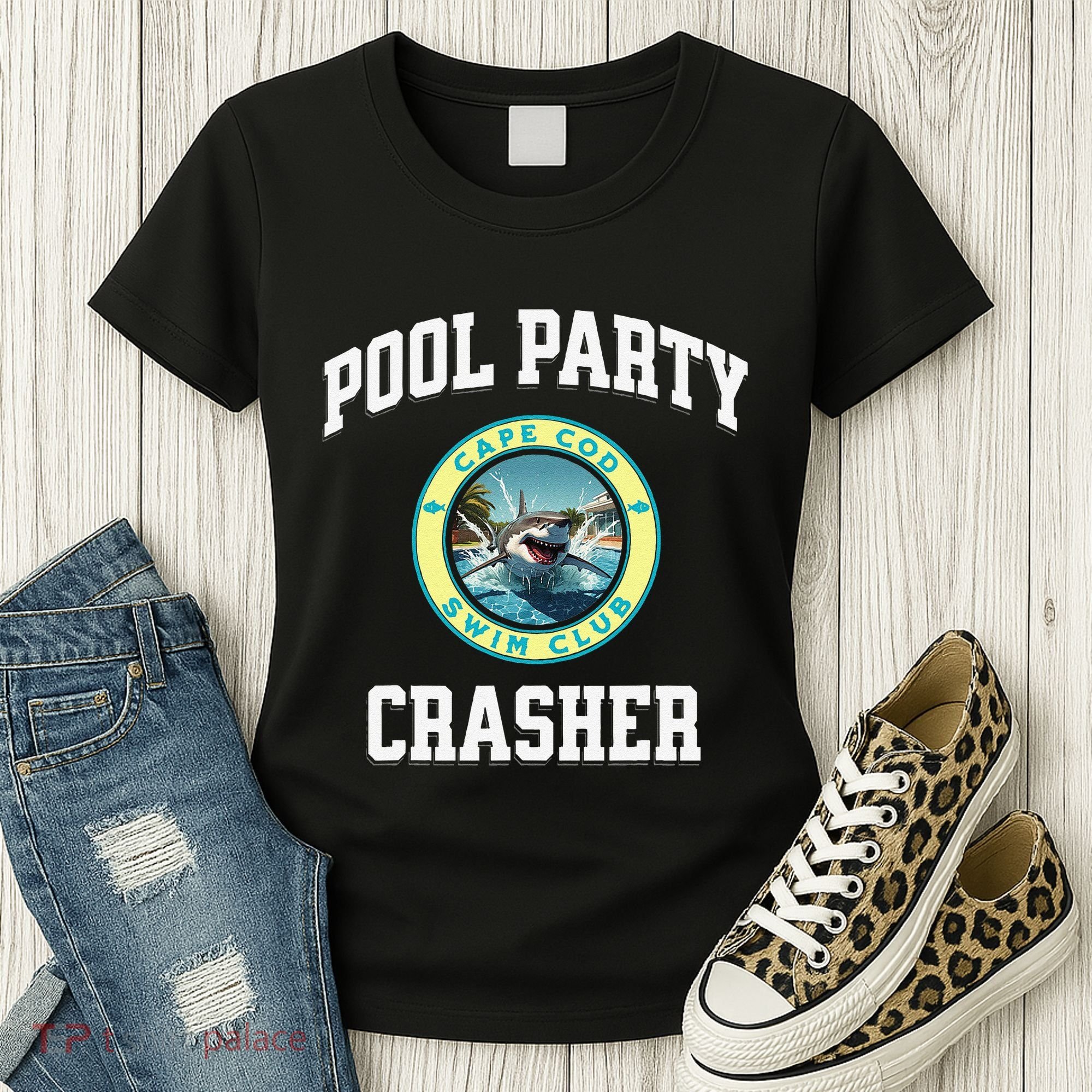 Pool Party Crasher Cape Cod Shark Theme Swimming Souvenir Women's T-Shirt