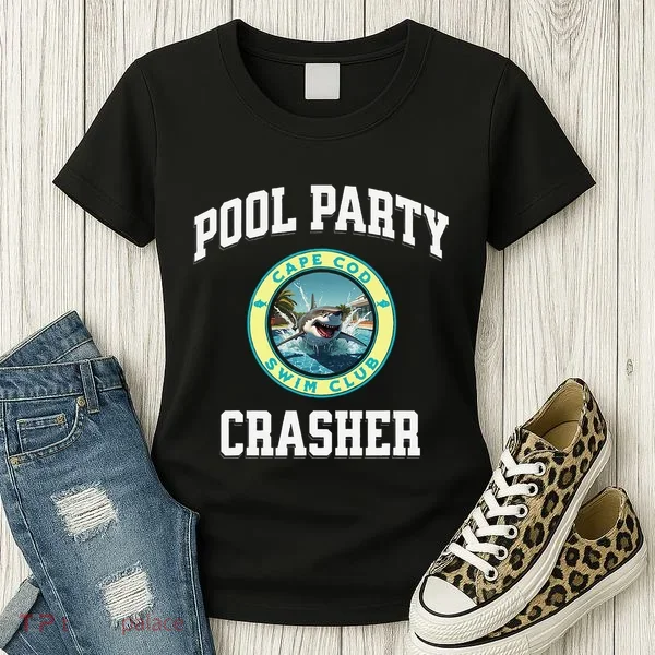 Pool Party Crasher Cape Cod Shark Theme Swimming Souvenir Women's T-Shirt